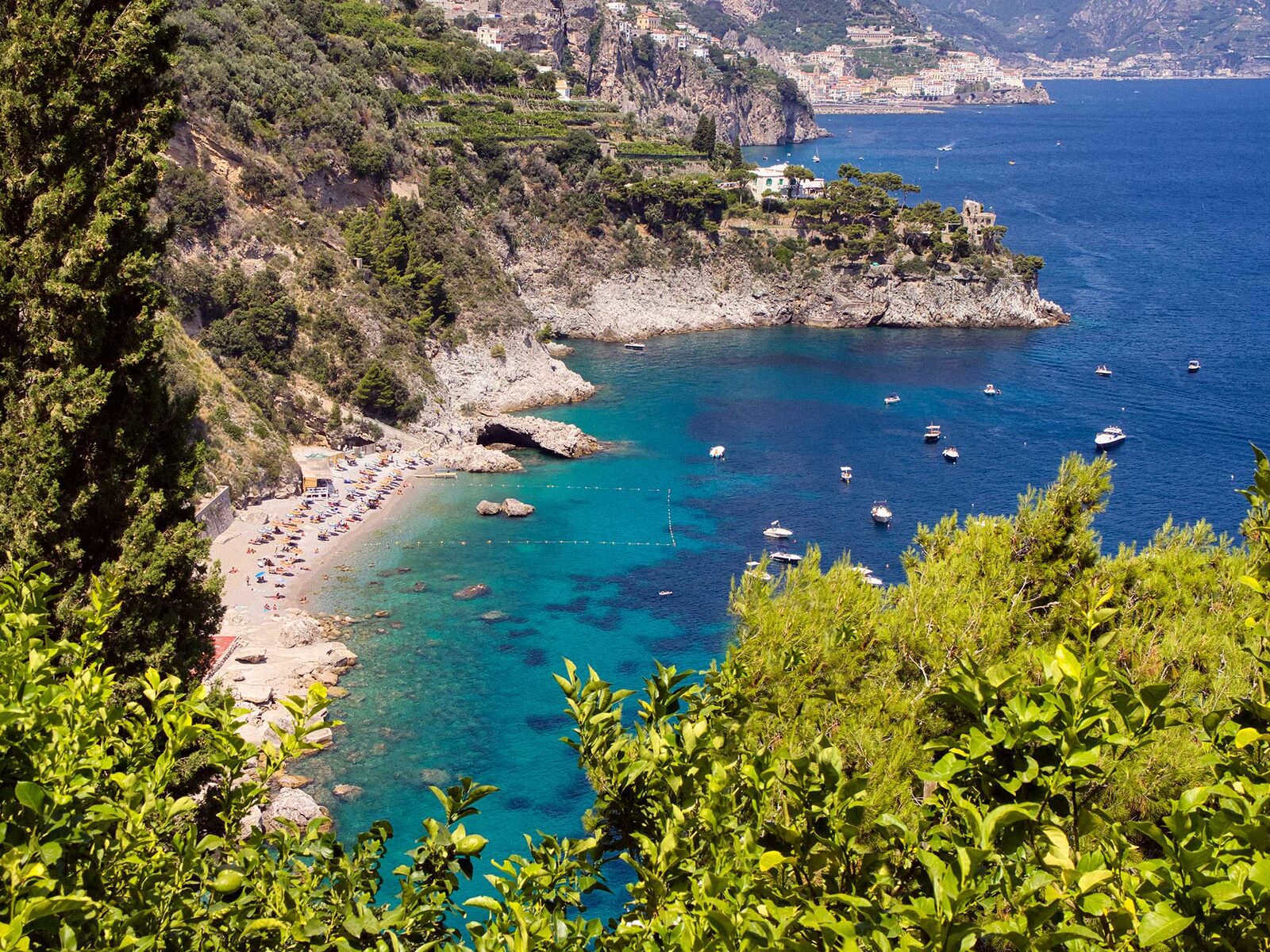 Amalfi beach and blue sea