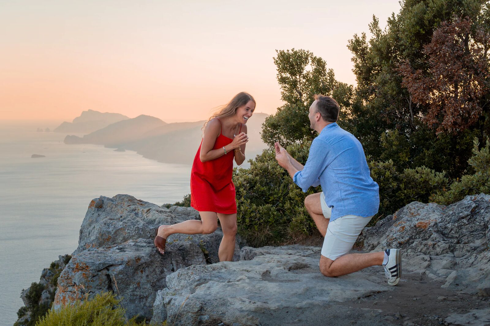Surprise proposal at sunset
